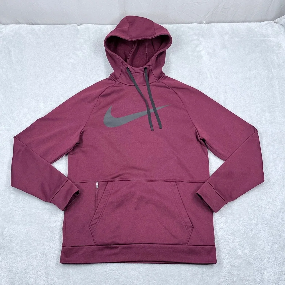 Nike Pullover Swoosh‎ Training Hoodie Mens Medium Therma-FIT Fleece Maroon